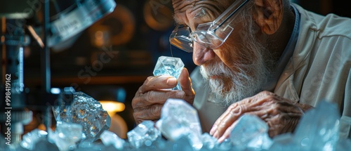 Wallpaper Mural Scientist Examines Crystal under Microscope Torontodigital.ca