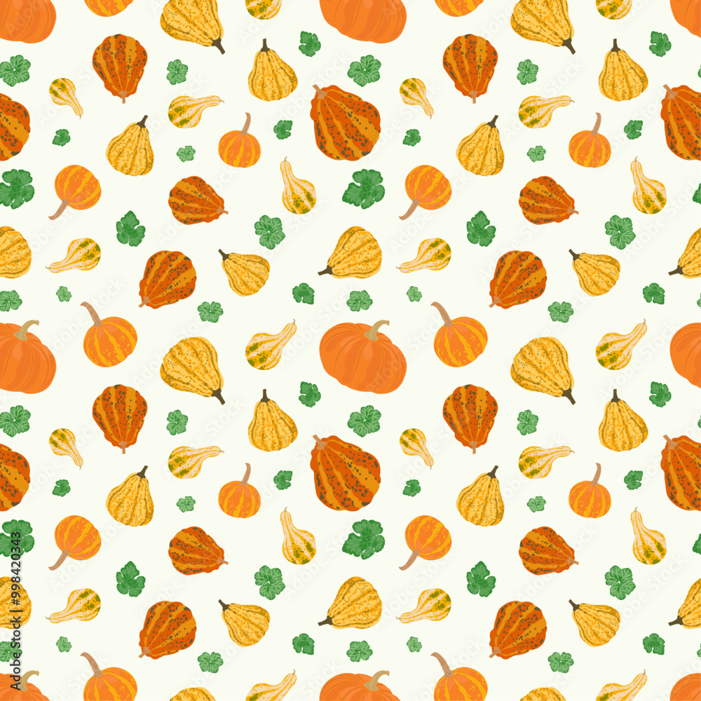 Autumn seamless pattern with pumpkins and leaves. Vector illustration Autumn seamless pattern with pumpkins and leaves. Vector illustration