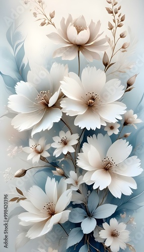 White and gold flowers on a gray background