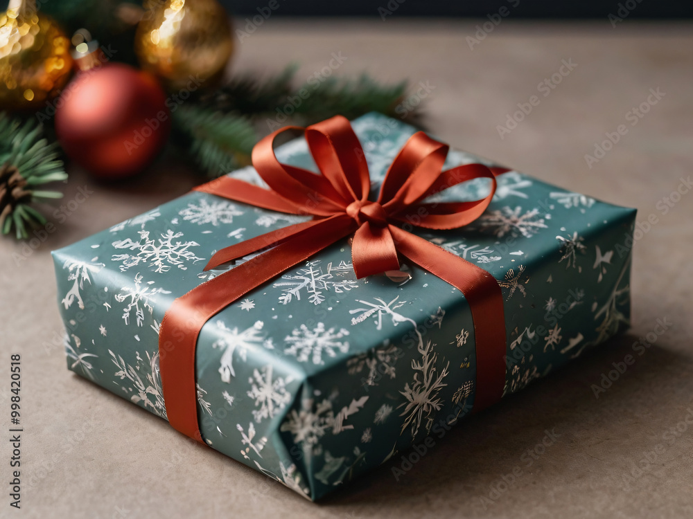 A beautifully wrapped Christmas gift, radiating festive warmth. A beautifully wrapped Christmas gift, radiating festive warmth.