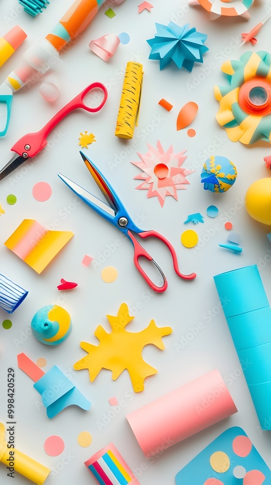 Vibrant Crafting Supplies on Minimalist White Background Vibrant Crafting Supplies on Minimalist White Background