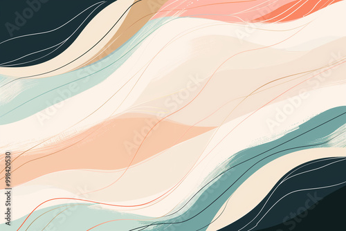 Abstract flowing wavy lines in pastel peach and teal tones
