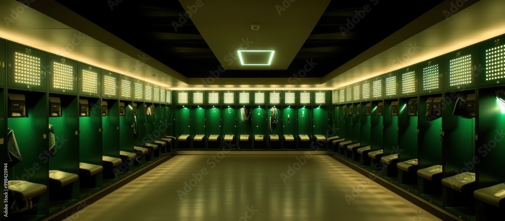 Empty Locker Room with Green Lockers Empty Locker Room with Green Lockers