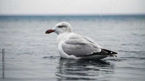 Natural white seagull isolated on a white background, aquatic animal photo