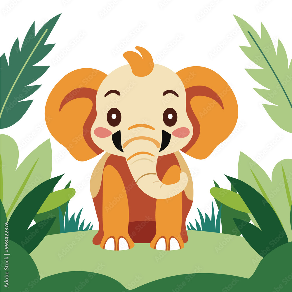 Cute Cartoon Elephant Baby Character on Nature Background PNG. Cute Cartoon Elephant Baby Character on Nature Background PNG.