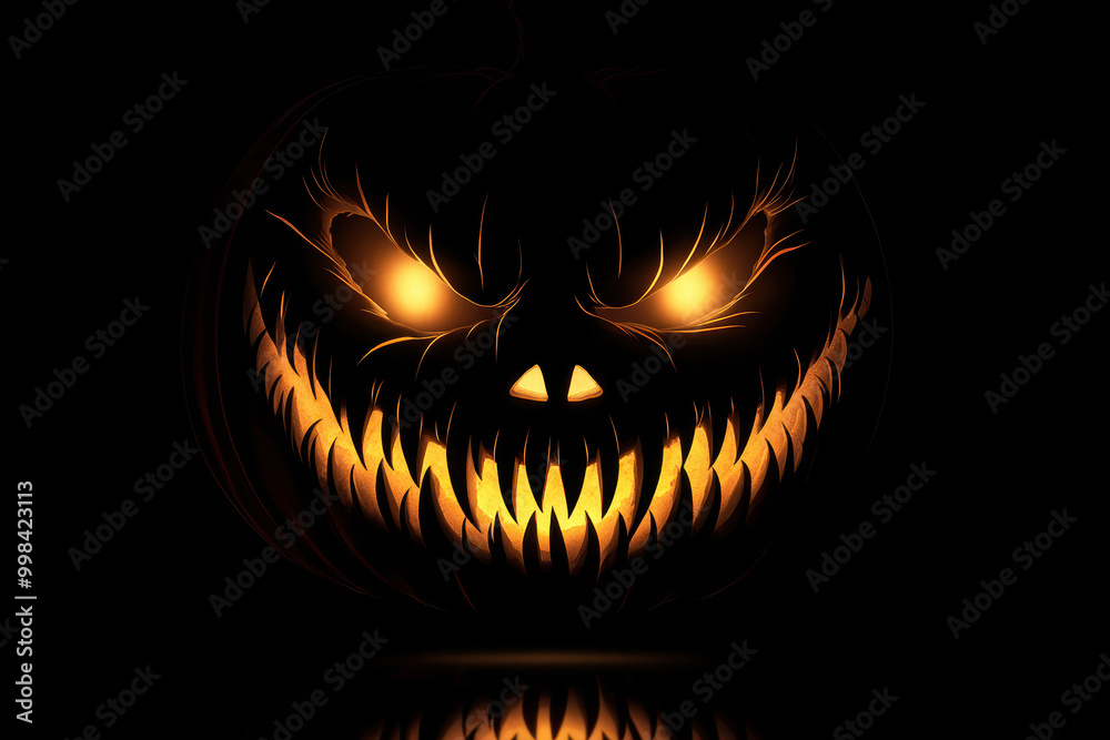 Fototapeta premium Scary Jack-o'-lantern with Glowing Eyes