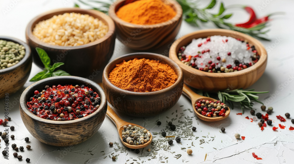 indian spices and ingredients on white background indian spices and ingredients on white background