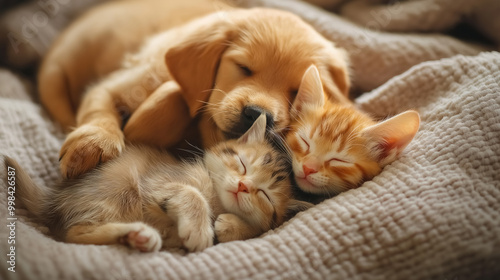  a puppy and kitten sleeping peacefully side by side