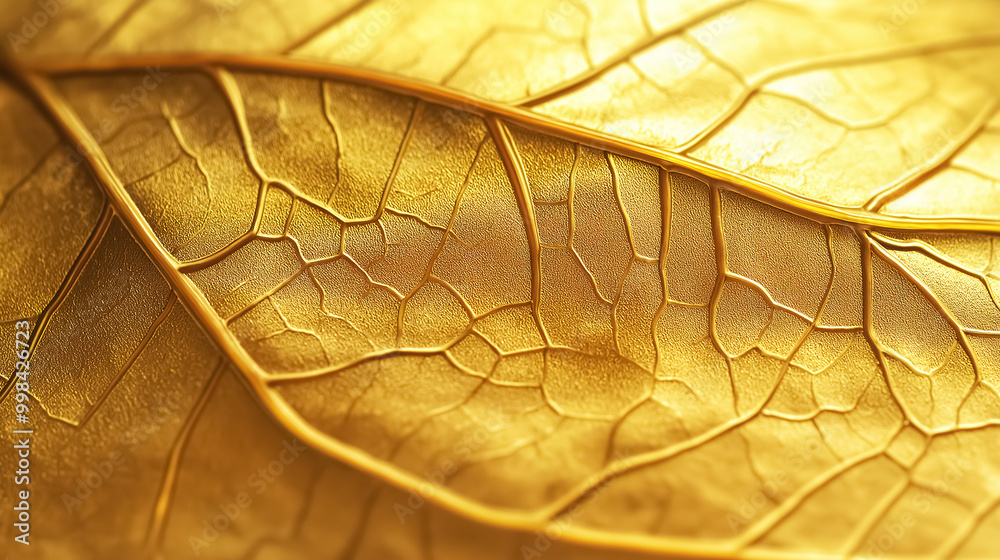 Fototapeta premium A shiny yellow leaf with a gold foil texture