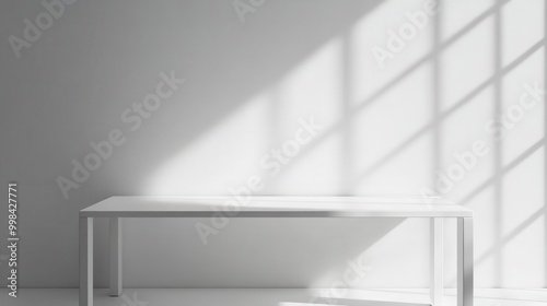 Wallpaper Mural minimalist composition of pristine white table against stark white wall subtle shadows defining edges creating a sense of purity and possibility Torontodigital.ca