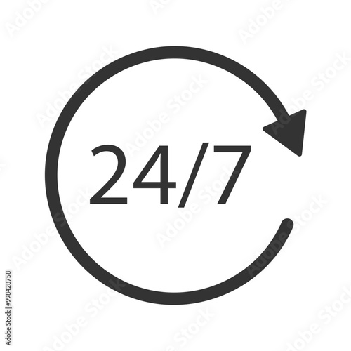 Open 24/7 icon. Support and shopping symbol sing. Vector illustration image. 