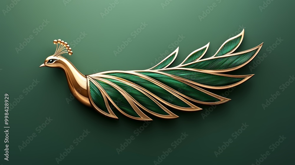 Fototapeta premium Abstract Peacock with Gold and Emerald Feathers