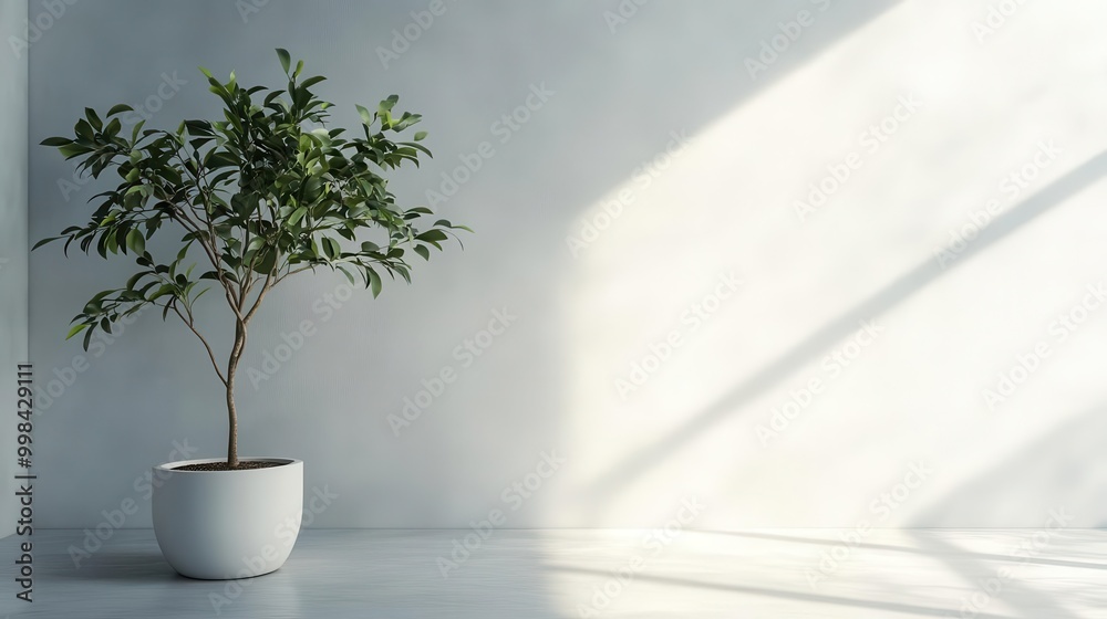 minimalist interior with expansive white wall lone potted plant adds organic touch casting subtle shadows in bright airy space perfect for displaying artwork minimalist interior with expansive white wall lone potted plant adds organic touch casting subtle shadows in bright airy space perfect for displaying artwork