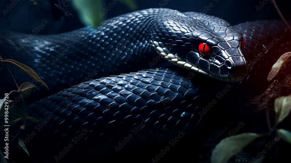 Fototapeta premium snake reptile looking on black background