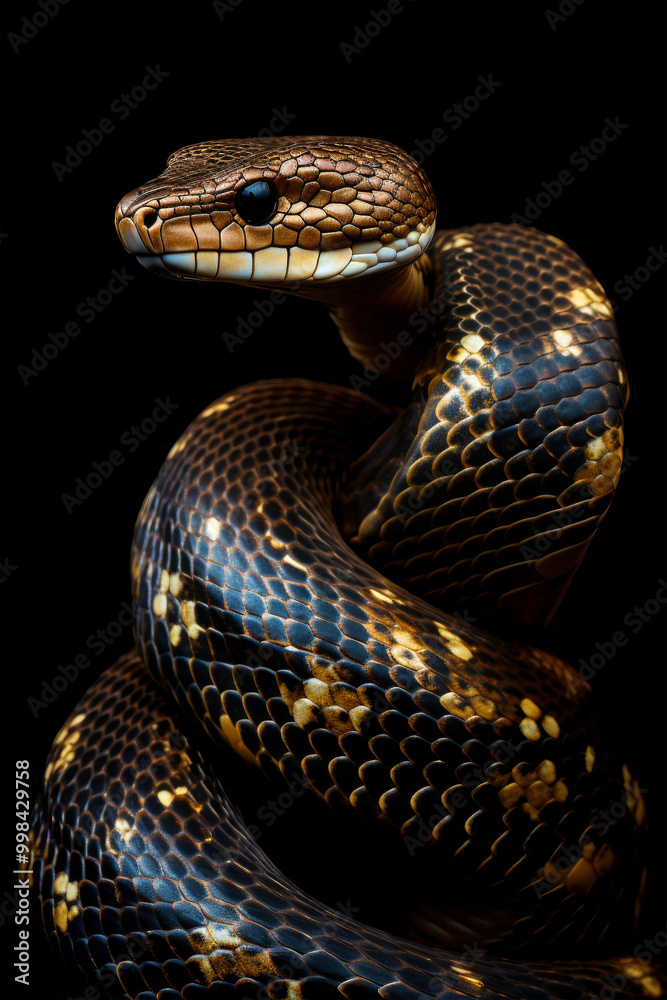 Fototapeta premium snake reptile looking on black background