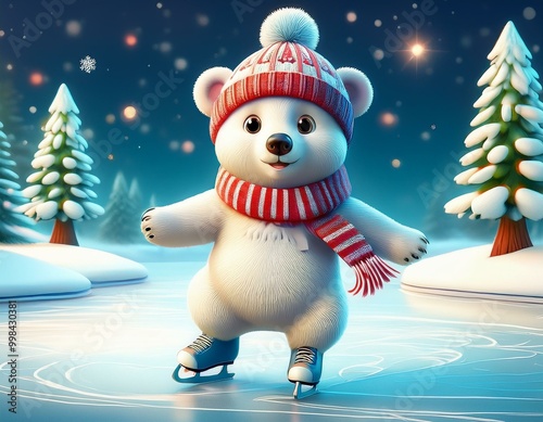 Cute Cartoon Polar Bear in ...