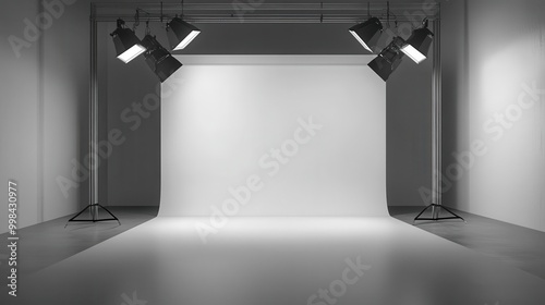 Wallpaper Mural minimalist studio setup with a smooth grey floor seamlessly transitioning into a white cyc wall dramatically lit by overhead spotlights creating a subtle gradient effect Torontodigital.ca