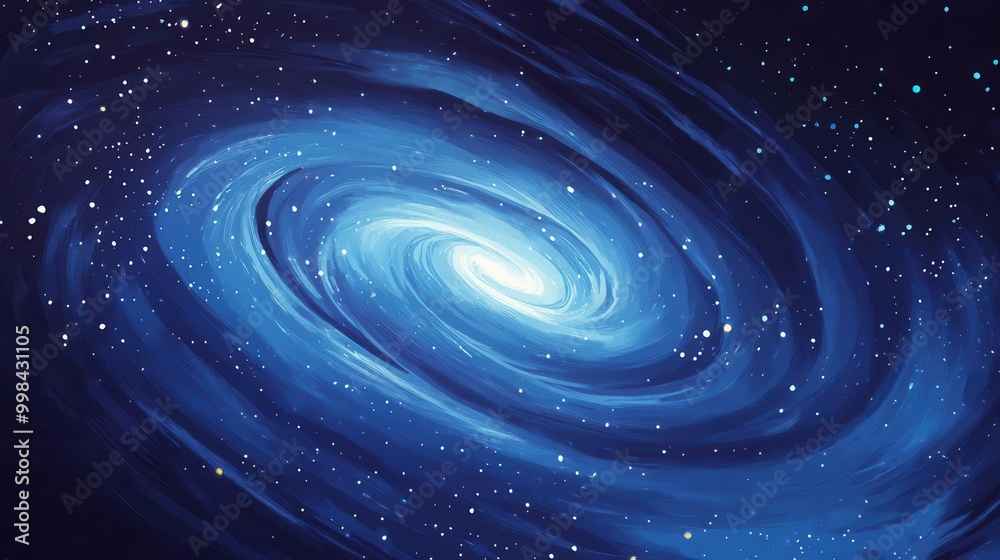 minimalist vector illustration of milky way galaxy featuring a swirling spiral of stars against a deep space background