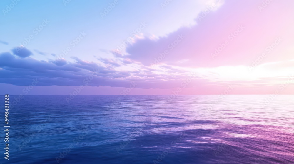 Obraz premium Visualize a serene evening scene with the sky transitioning from bright blue to soft purple, over a calm sea.