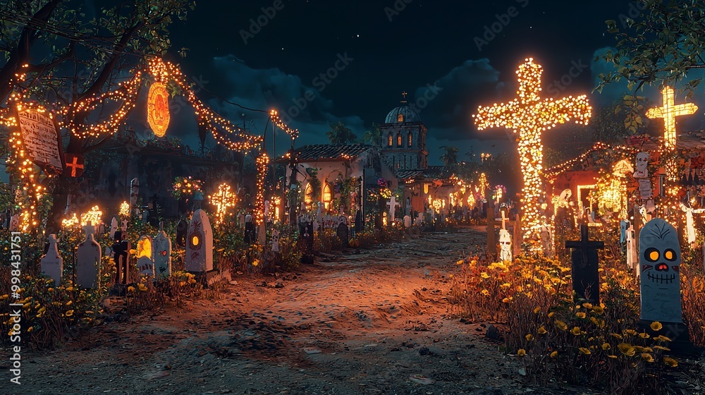 Obraz premium Turkish cemetery at sunset