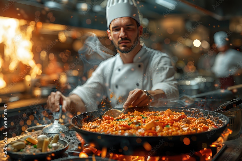 Chef in Kitchen A chef preparing a dish in a vibrant Chef in Kitchen A chef preparing a dish in a vibrant