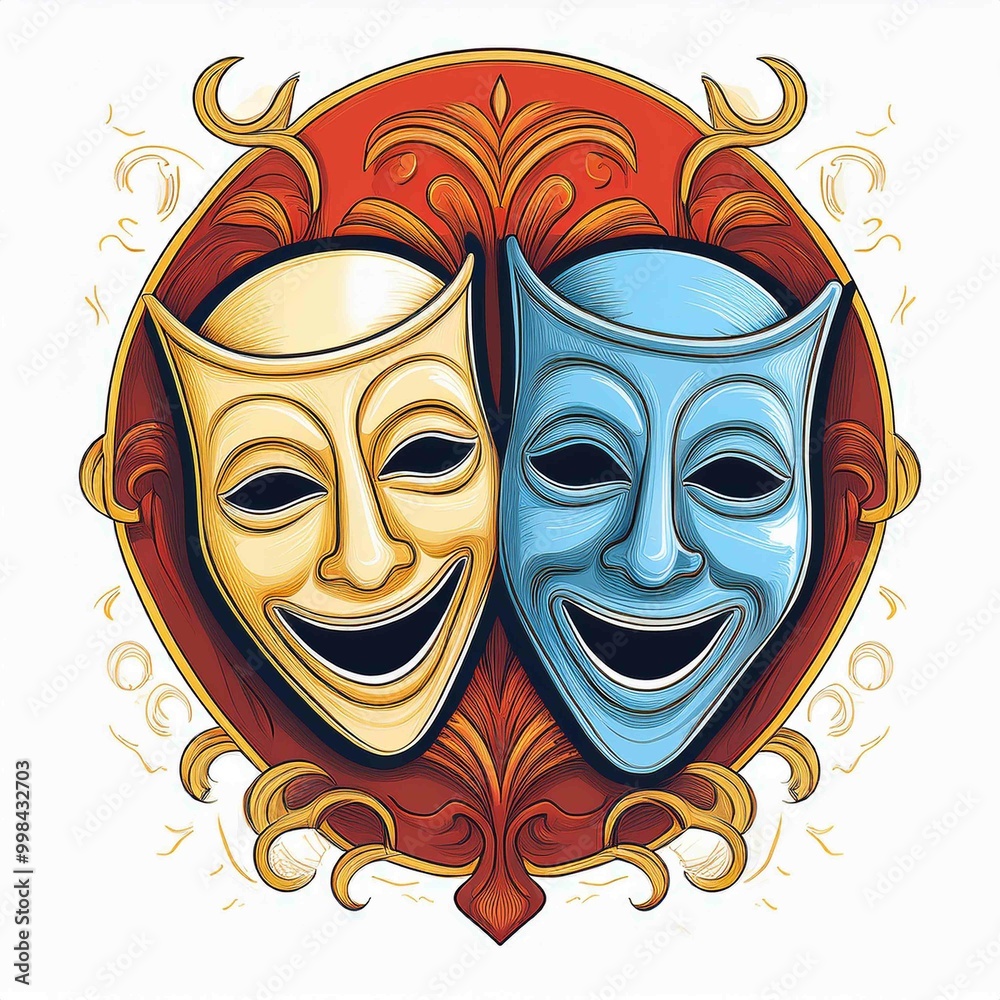 Comedy and Tragedy Theater Masks Vector Illustration Comedy and Tragedy Theater Masks Vector Illustration