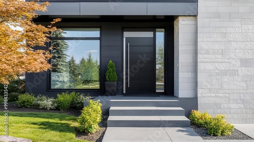 modern fiberglass front entry door sleek design with one sidelite contemporary home exterior clean lines photo