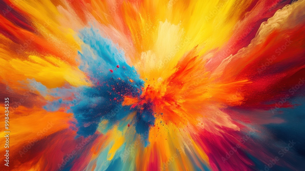 Vivid Color Explosion: Design an abstract background that showcases a vivid explosion of colors, with bold splashes and streaks radiating from a central point. Vivid Color Explosion: Design an abstract background that showcases a vivid explosion of colors, with bold splashes and streaks radiating from a central point.