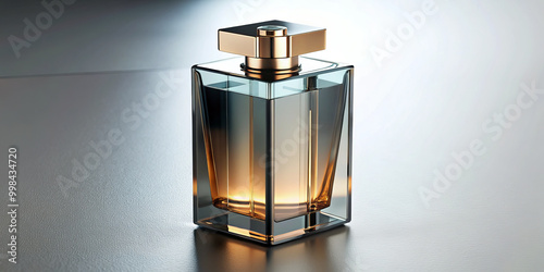 sleek perfume flacon positioned on flawless white surface, accentuating its elegant design and luxurious appeal. interplay of light enhances its sophisticated silhouette