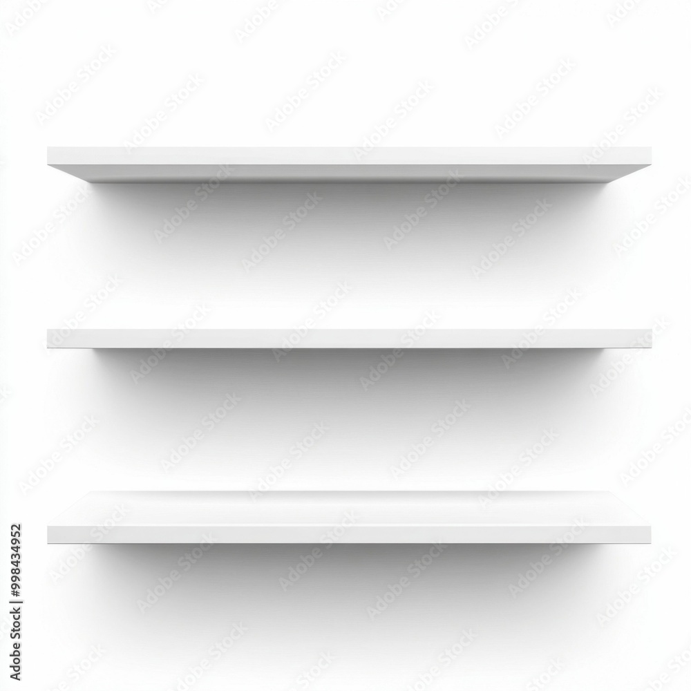 White Floating Shelves on White Background