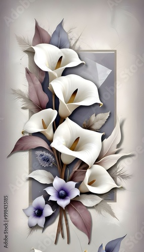  A bouquet of white calla lilies blue anemone flower