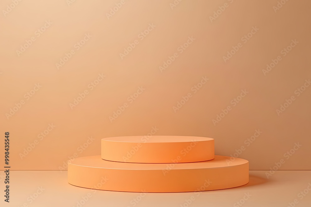 Front view of orange podium in a beige background for advertising , abstract content Front view of orange podium in a beige background for advertising , abstract content