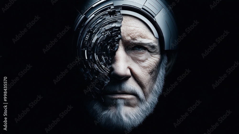 Aging Cyborg with Futuristic Implants Aging Cyborg with Futuristic Implants