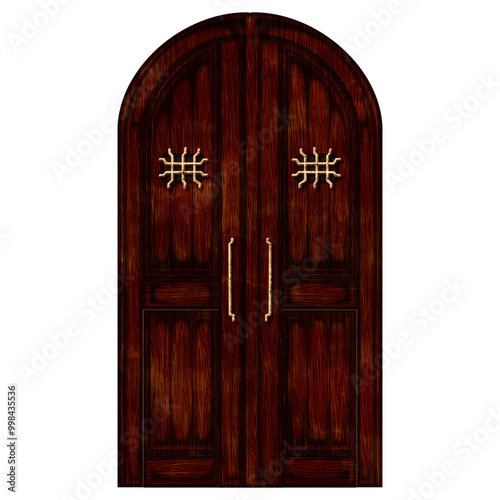 old wooden door isolated, brown old wooden door