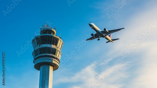 Air Traffic Control Tower and Airplane