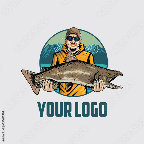 vector logo angler is holding a salmon fish