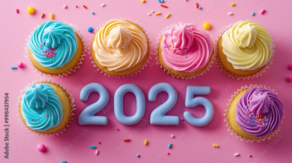 2025 and cupcakes with playful pastel colors 2025 and cupcakes with playful pastel colors