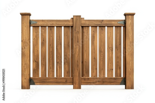 A wooden gate with vertical slats, designed for entry and security.