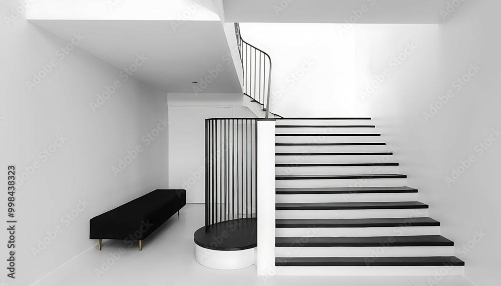Minimalist Black and White Staircase Design, Ai generated Images Minimalist Black and White Staircase Design, Ai generated Images