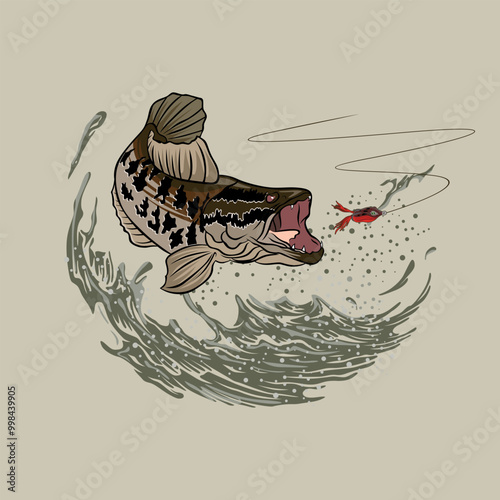 vector logo snakehead fishing with jumpfrog