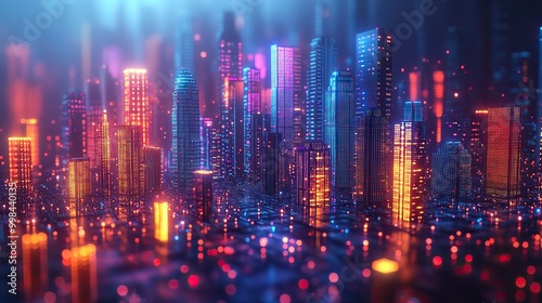 Wallpaper Mural An abstract colorful voxel background reflecting a cyberspace game city and IoT technology, presented in a 3D illustration. Torontodigital.ca