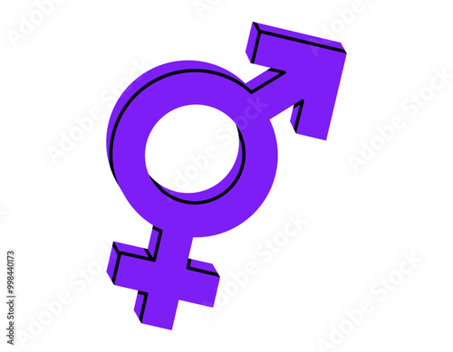 Hand drawn cute cartoon illustration of bigender sign. Flat vector woman or Venus and man or Mars symbol sticker doodle. Struggle for rights and equality icon or print. LGBTQ pride. Isolated.