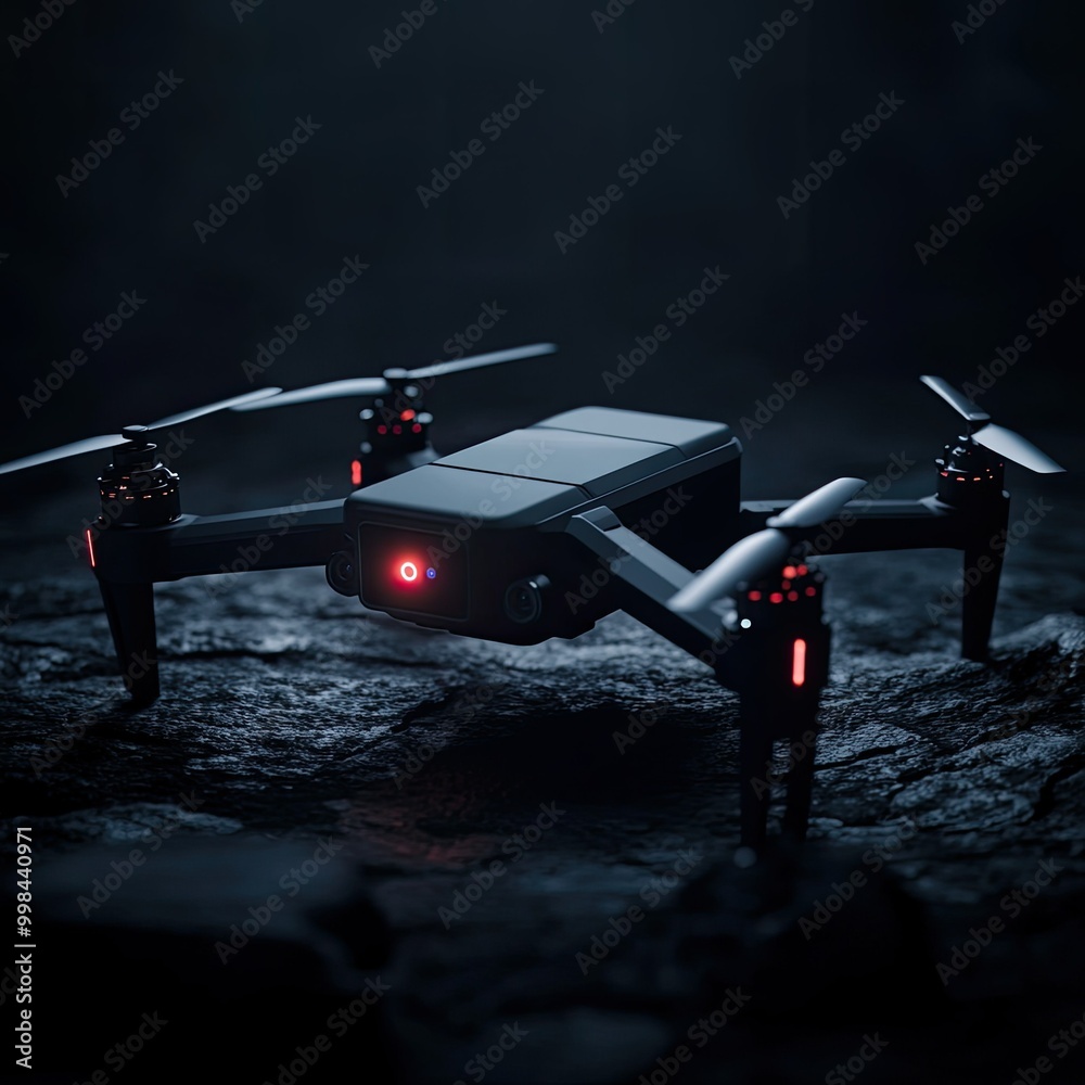 Autonomous drone in a dark environment with glowing sensors ...