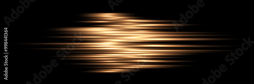Abstract gold light speed effect lines on black background. Game futuristic shiny pattern with flowing bright orange rays on dark. Modern technology vector illustration.