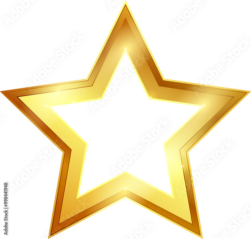 Golden shining star on a transparent background. Vector.