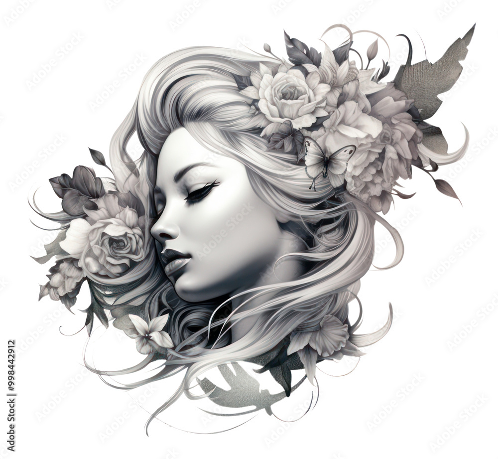 Fototapeta premium PNG Tattoo png portrait drawing sketch.