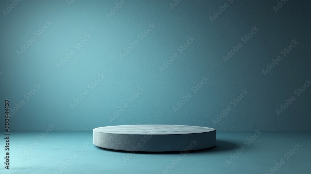A round pedestal is sitting in a blue room A round pedestal is sitting in a blue room