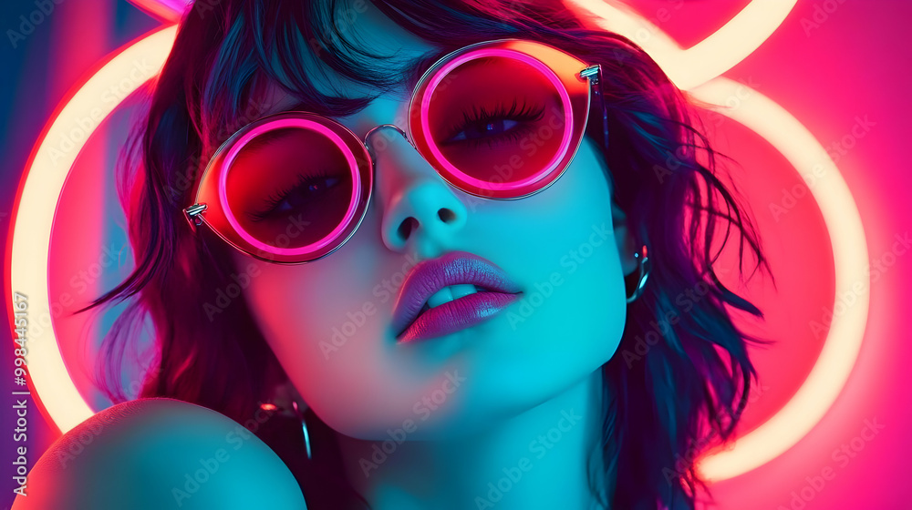 Stylish Woman with Red Sunglasses and Pink Lips Stylish Woman with Red Sunglasses and Pink Lips