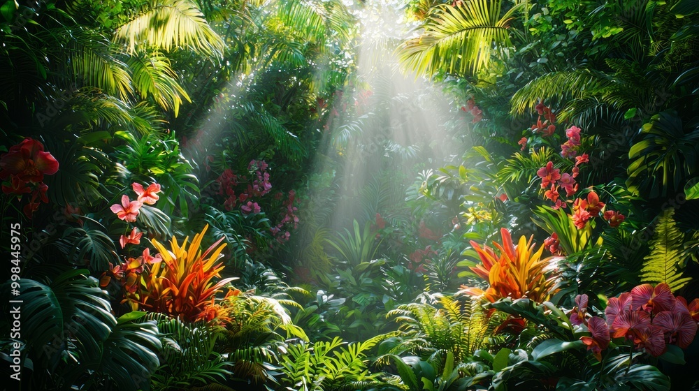 Lush Tropical Jungle with Rays of Sunlight Lush Tropical Jungle with Rays of Sunlight