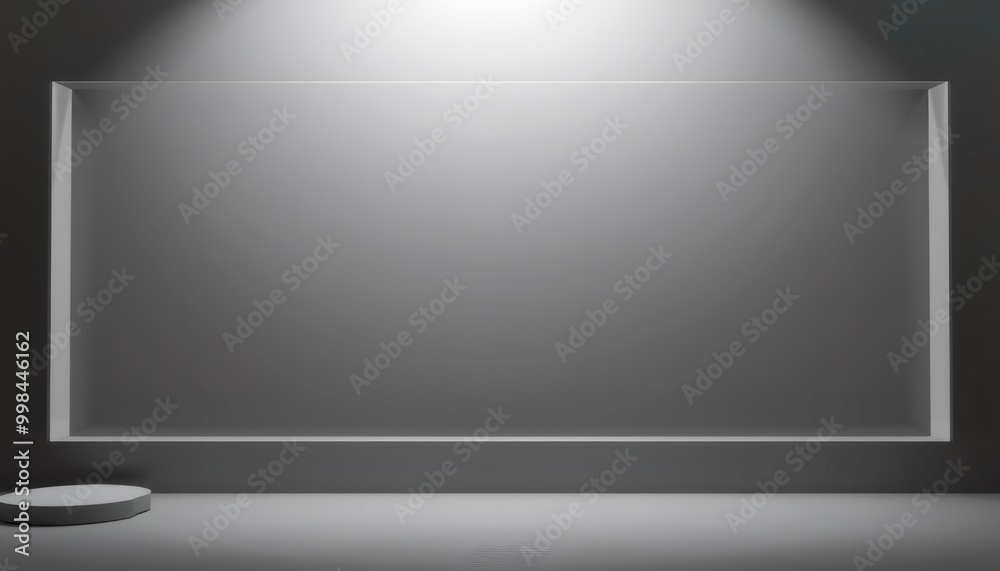 Minimalist, modern backdrop with a platform and empty frame. Minimalist, modern backdrop with a platform and empty frame.